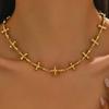 New Gold Color Cross Necklace, Stainless Steel Short Necklace Women, Luxury Jewelry Accessories Chain