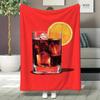 Whiskey Cocktail Fleece Blanket Red Background Glass Ice Orange Slice Soft Cozy Throw Bar Theme Decor Gift for Men and Drink