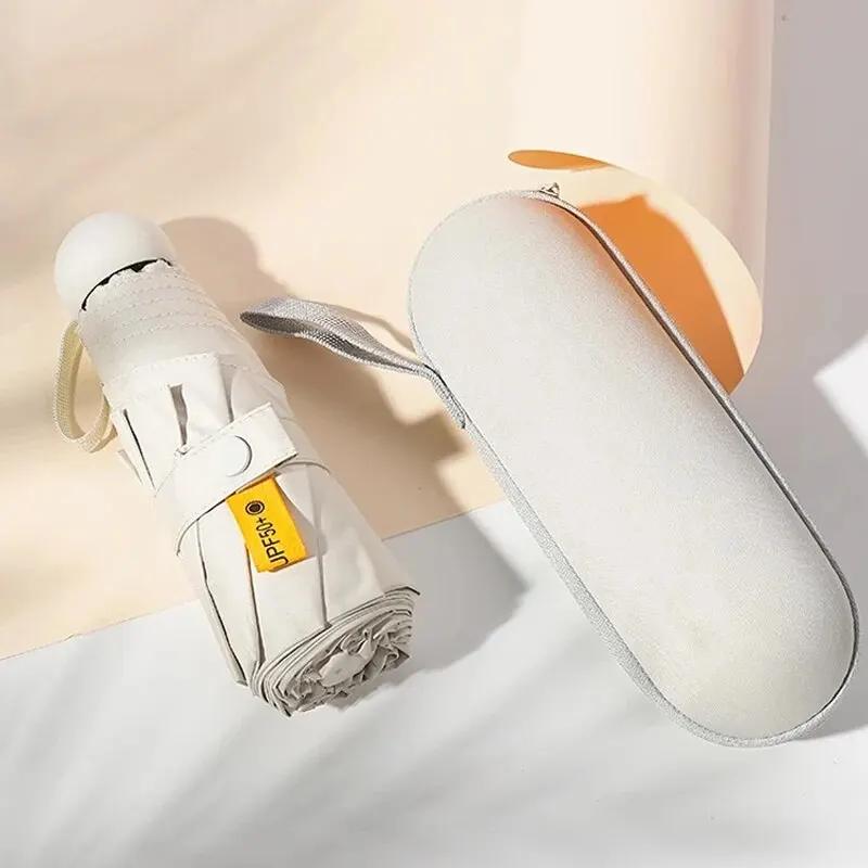 Small and Convenient 6-Bone Sunshade Umbrella with Black Glue Aluminum Alloy Windproof Umbrella Bone Sun Protection Index UPF50+