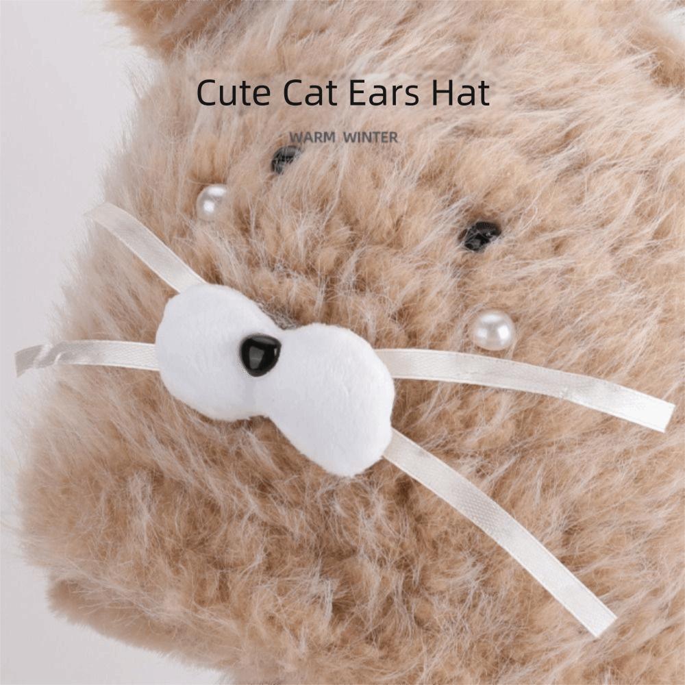 Plush Cat Ears Hat Knitted Cycling Balaclava One Piece Ear Protection Hat  Winter Season
