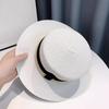 Braided Flat Top Straw Hat - UV Protection, Summer Vacation Style with Letter Logo for Men and Women