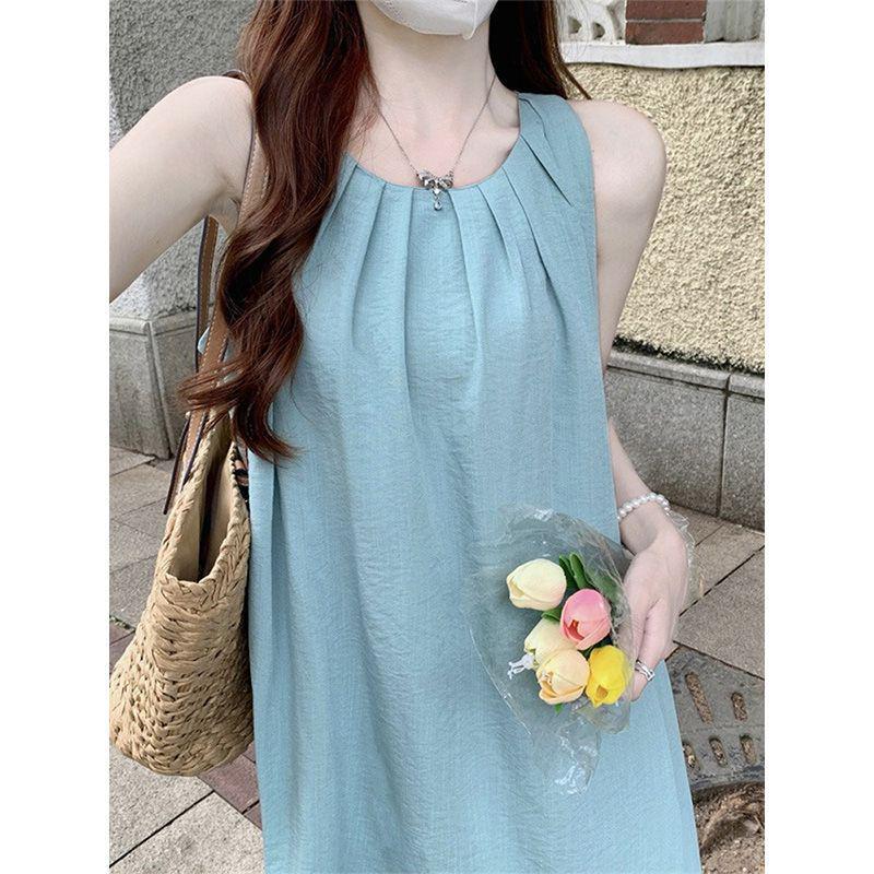 Женское летнее пляжное платье в французском стиле с вырезом-халтер One Size зелёный