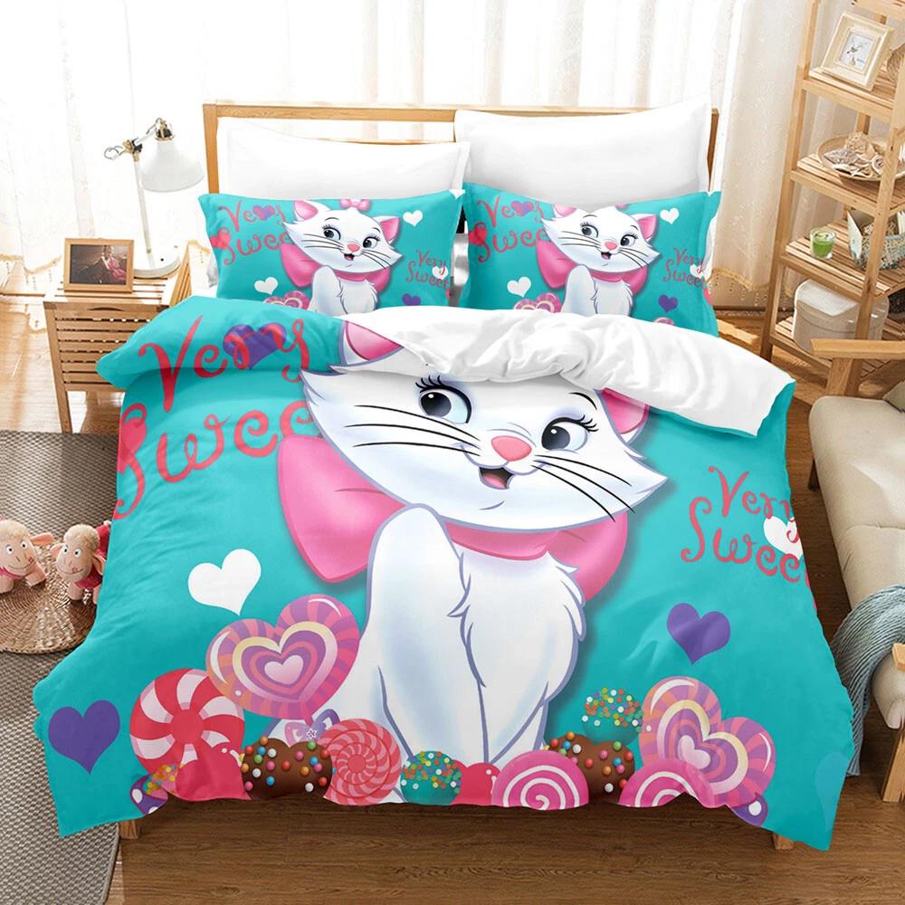 

Sweet Cat Duvet Cover, Teal Cartoon Bedding Set, Candy Heart Bed Cover for Kids Home Decor, Perfect Gift for Twin/Queen/King Size Beds Baby 100x135cm
