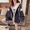 Women's Fleece-Lined Hooded Sweatshirt: Autumn/Winter Loose Fit Korean-Style Baseball Jacket