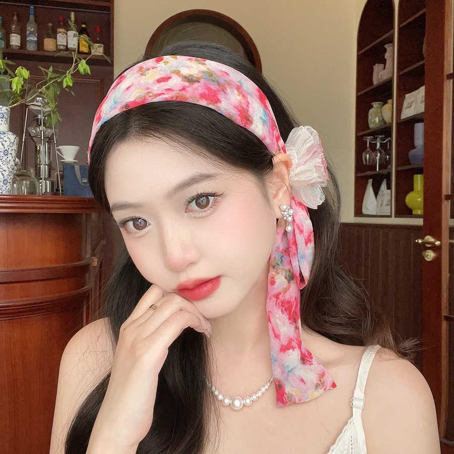 French Pastoral Flower Headband - Wide Edge Skull Top Hair Bun Accessory