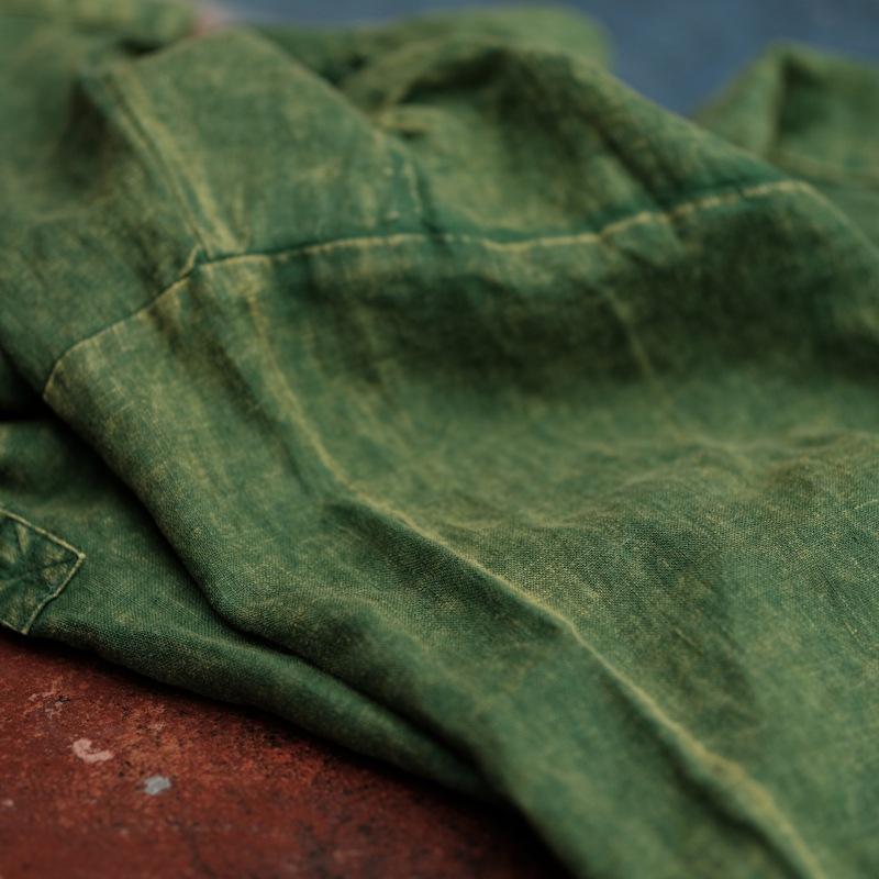 

Vintage Green Distressed Snowflake Linen Dress, Artistic Zen Loose Robe One Size