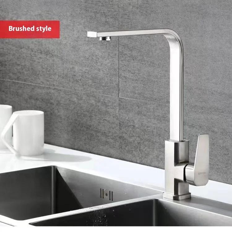 ZEXEF Black Paint Seven-character Square Kitchen Faucet Electroplating Refined Copper Hot and Cold Rotatable Washbasin Faucet