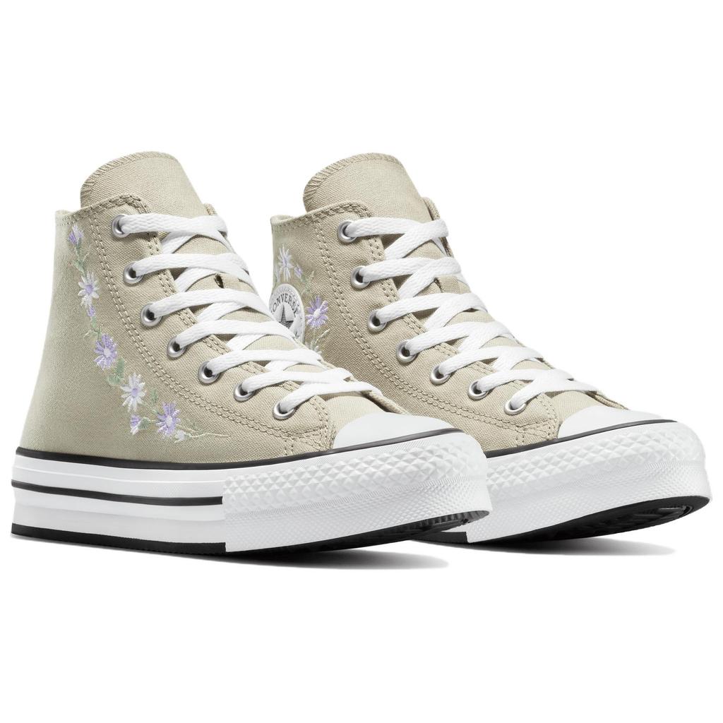 Converse Chuck Taylor All Star Lift Embroidered Floral Comfortable Versatile Durable High-Top Canvas Shoes Women Sneakers Gray Green A11825C