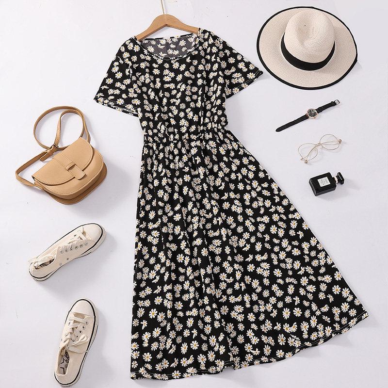 New Arrival Floral Print Waist-Cinched Slimming Summer Dress for Middle-Aged Women