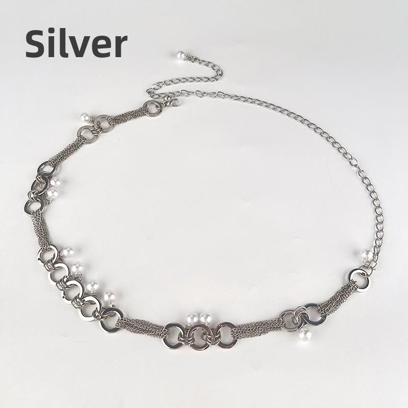 

Mei Mary Women s elegant high-end waist chain - pearl & metal chain belt