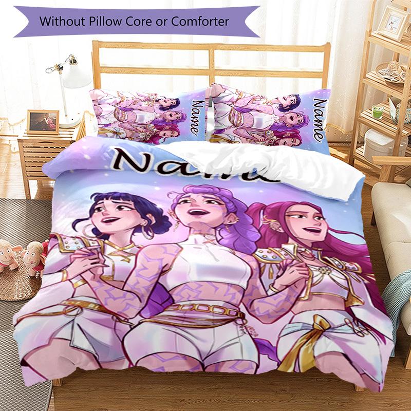 3pcs KPop Demon Hunters6 Cover Set - Personalized Name, HD Printed Bedding with 1 Cover and 2 Pillowcases - Perfect for Home Decor, Easy Care
