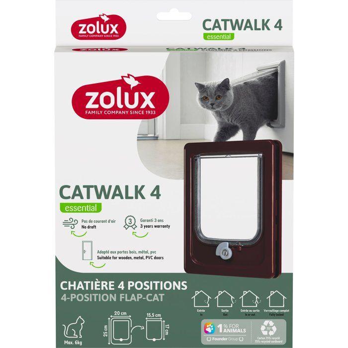 Chatiere 4 positions - ZOLUX - L20 x H25 cm - Pour porte bois, PVC, métal - Catwalk - Marron