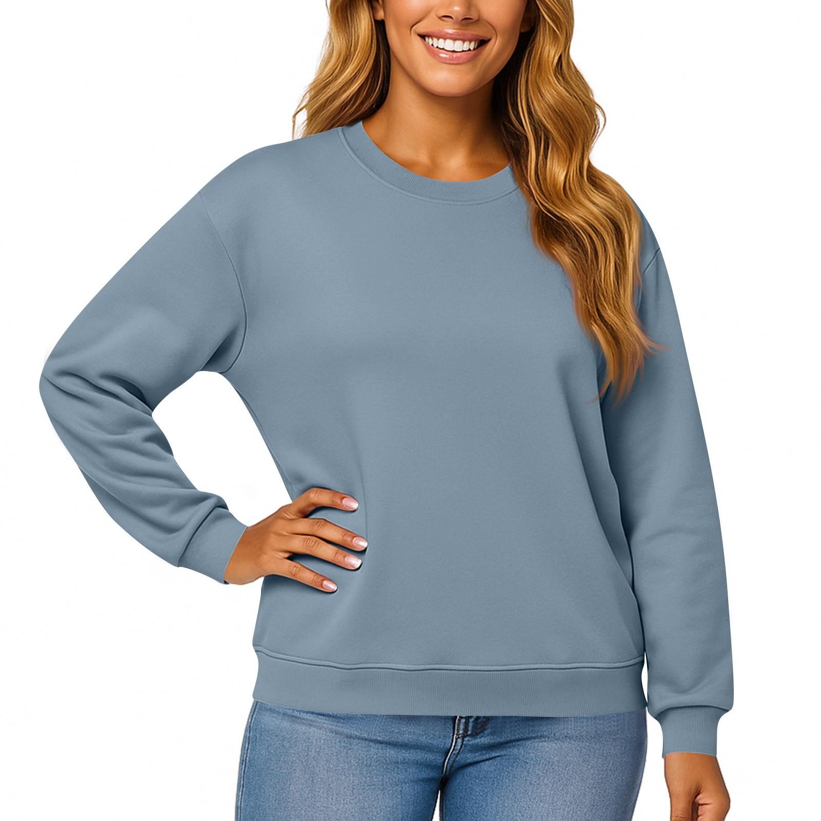 

Женский и мужской модный однотонный пуловер с длинными рукавами и круглым вырезом с карманами, повседневный взрослый свитшот XXL синий