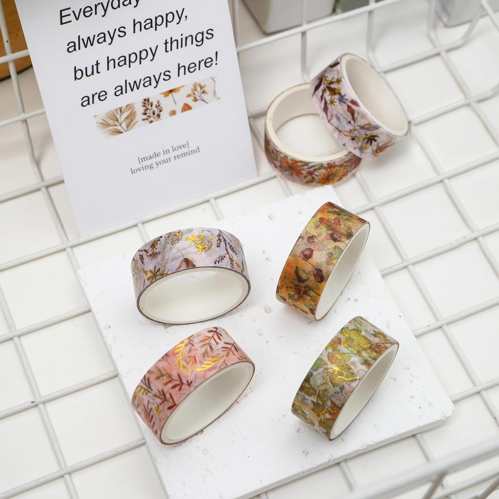 YUBBAEX Floral Masking Tape Plant Design with Silver Foil Washi Paper for Journal Wrapping 6-Roll Set Stamping, Tape, Art/DIY Crafts/Bullet