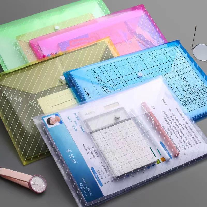 A4 Transparent Snap Button File Bag - Waterproof Test Paper Storage & Archive Folder for Students and Office Supplies