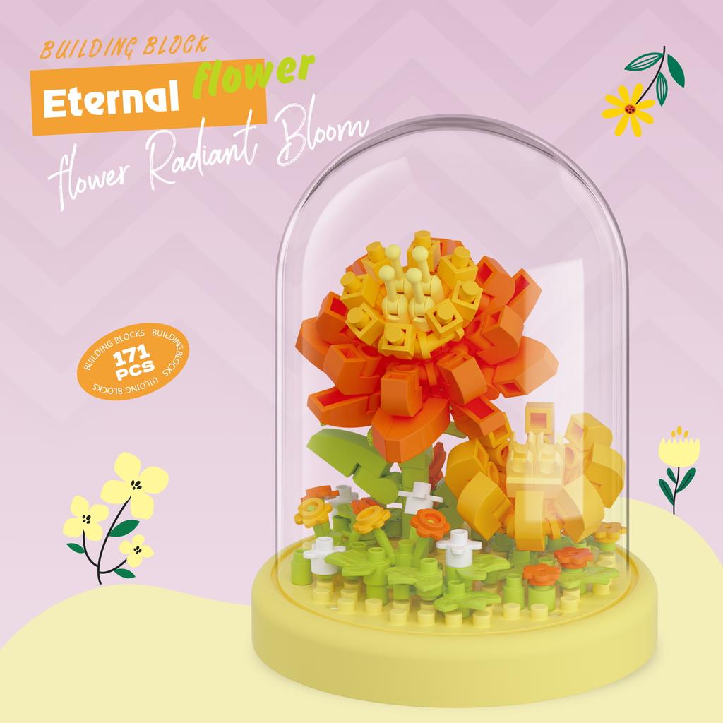 Stavebnice Kytice věčných květin Dětská hračka Mini cihličky Částice Série pro holky Svazek růží Dárek k Valentýnu k narozeninám