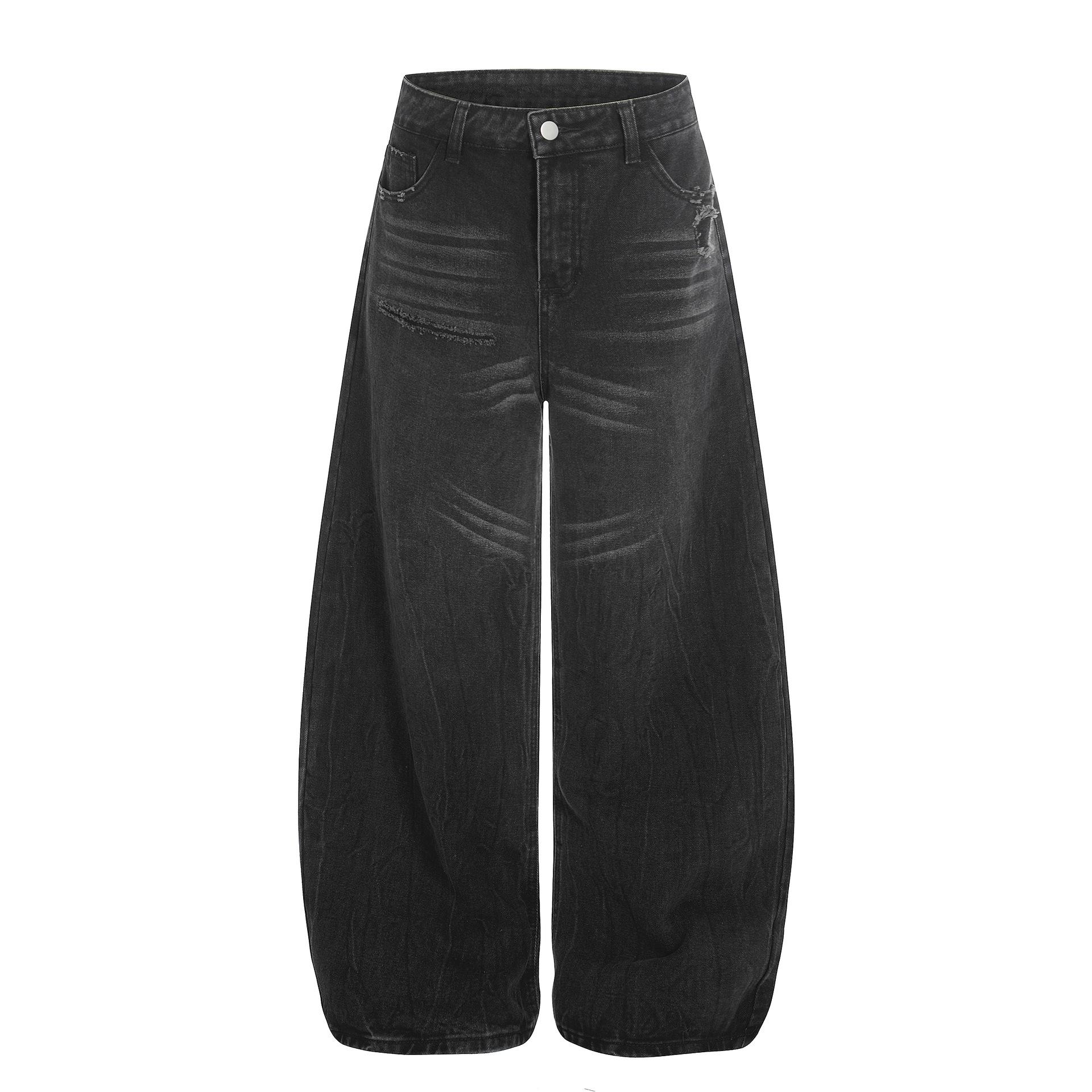 

2025 Trendy Retro Washed Curved Leg Jeans - Unisex Loose Fit Cool Streetwear Casual Pants Extra Large чёрный