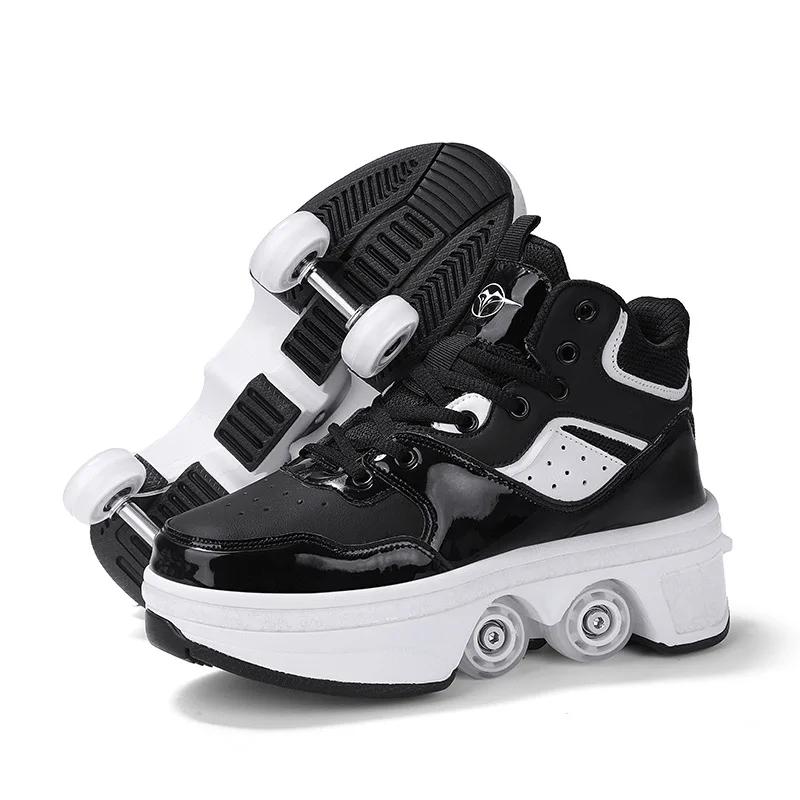 Kids Roller Skate Shoes Parkour Boys Girls 4 Wheels Detachable Casual Running Fashion Deformation Outdoor Skating Shoes