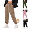 Damen - Gefütterte Cargo-Jogginghose mit schmal zulaufendem Bein, lockere Passform, für winterliche Freizeitkleidung