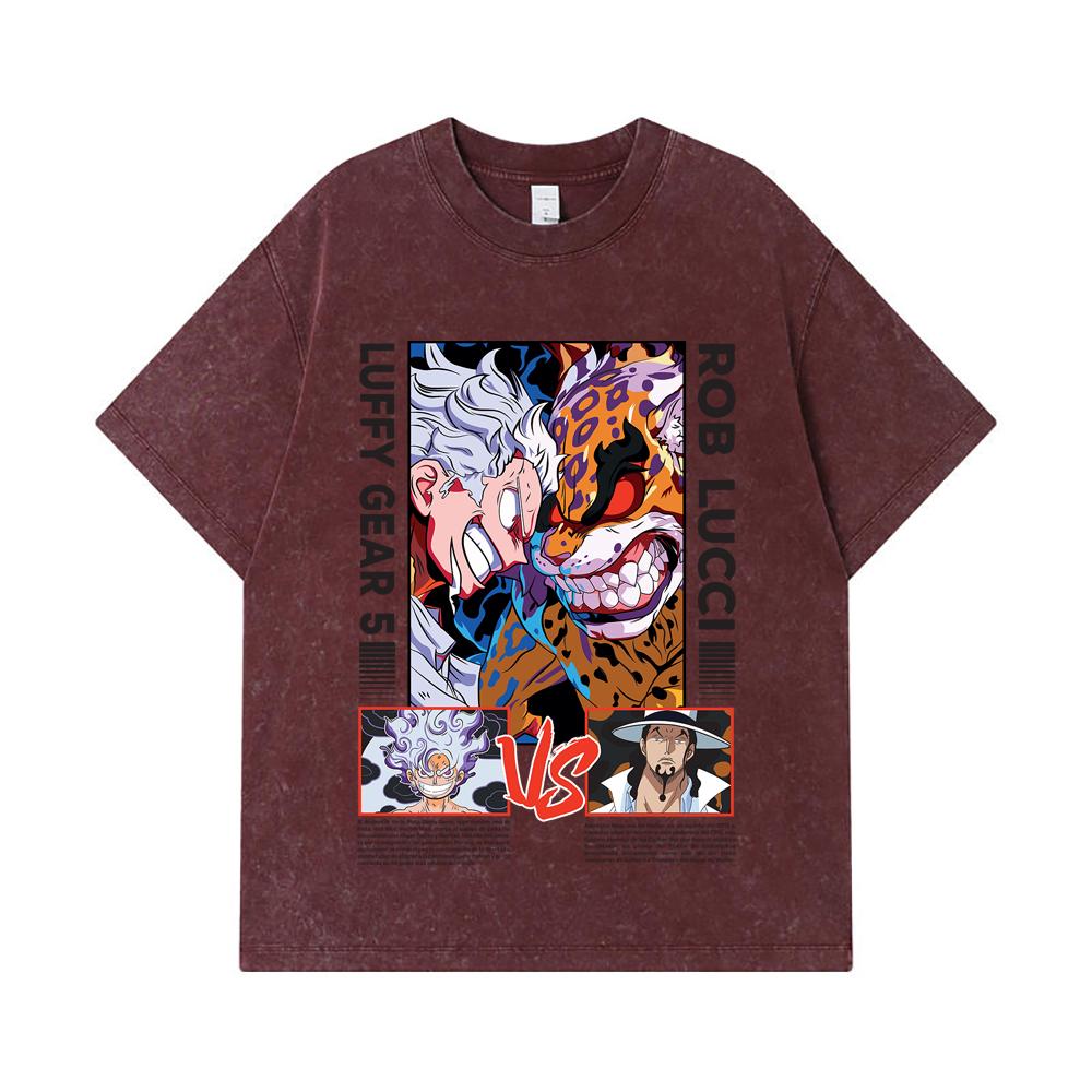 275 GSM Washed T-shirts 100% Cotton One Piece V49 Luffy Lucci Print Unisex Heavy Cotton T Shirt