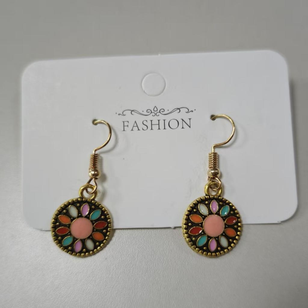 Popular earrings, European and American creative alloy earrings, bohemian round oil drop earrings, ethnic style jewelry