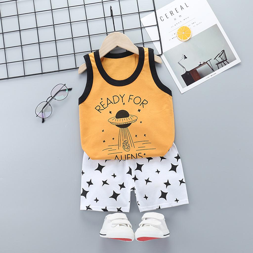 Toddler Boys Baby Kids Girls Summer Cartoon Vest+Shorts Outfit Set Clothes