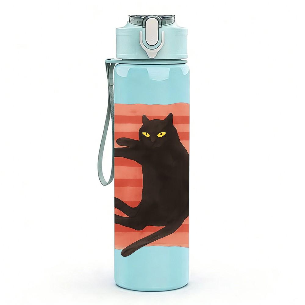 1PC Black Cat Red Mat Silhouette 750ml Color Plastic Sports Water Bottle Leakproof Flip Straw Lid For Sports Office Home Use