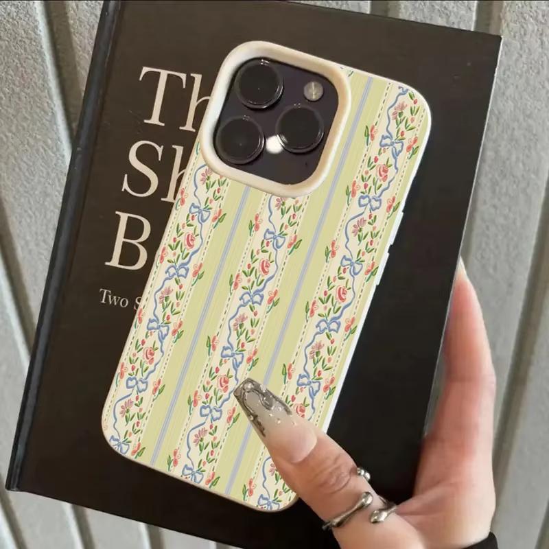 Floral Stripes Pattern Phone Case For iPhone 17 Pro Max 16 Plus 15 Pro 14 13 12 11 XR 17Air Lychee Textur Soft Cover