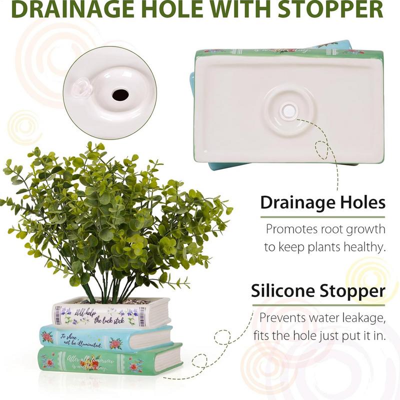 Book Shaped Vase Small Book-Shaped Decorative Planter Ceramic Versatile Planter Table Centerpieces for Bookshelf Bedroom Offices