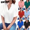 Women's Fashion Casual Solid Color Print Short Sleeve V Neck Blouses & Shirts
