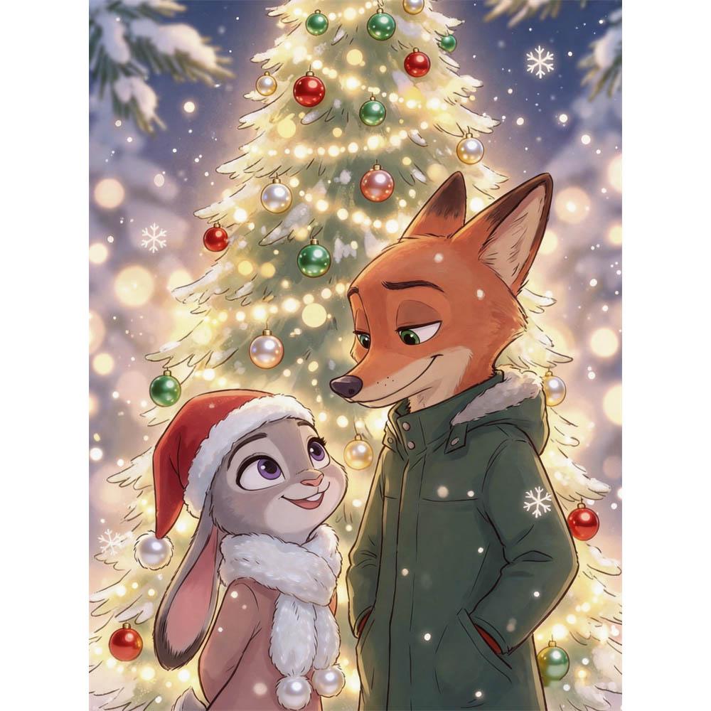 

Disney Mad City Animals Christmas Tree Pearl Canvas Wall Decor Set 5D Pearl Jigsaw Puzzle Embroidered Home Decorative Handmade Gift 35x45cm