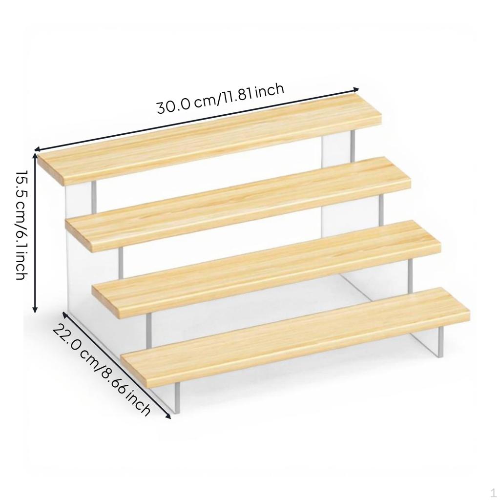 Wooden Display Stand, Acrylic Tiered Organizer, Desktop Shelf, MultiFunctional Storage for