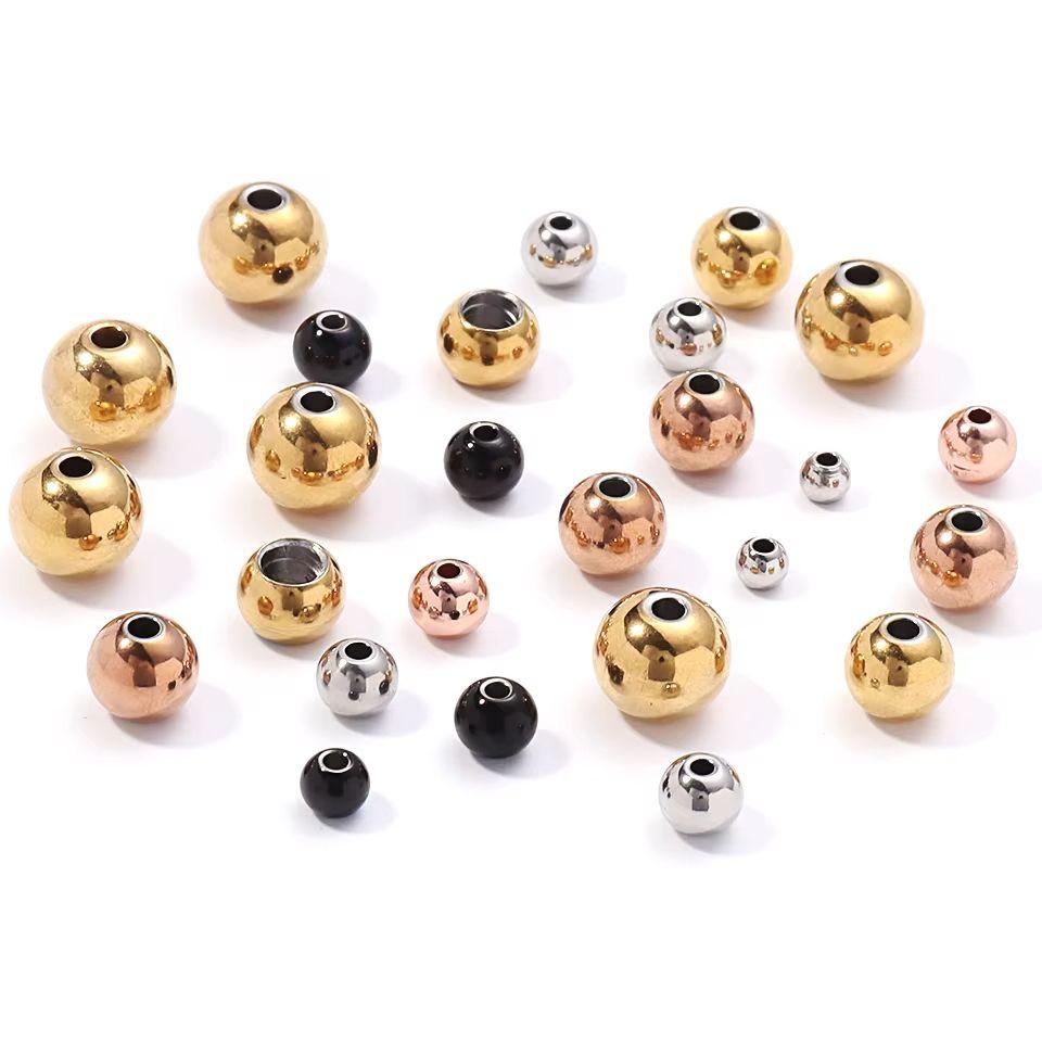 10-100pcs/lot 2-10mm Stainless Steel Beads Large Hole Beads Round Loose Spacer Beads DIY Bracelets Necklace For Jewelry Making