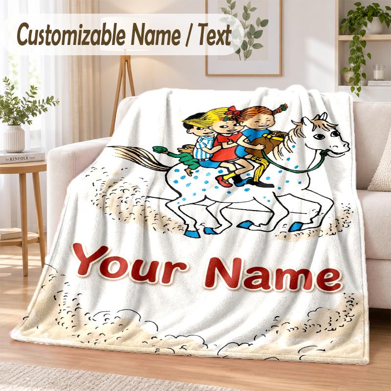 Pippi Longstocking Custom Name Flannel Throw Blanket Soft Warm for Sofa Bed Indoor Home Use
