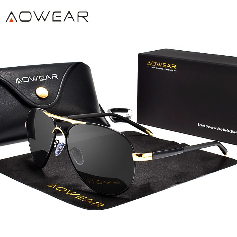 

AOWEAR Men s Aviation Sunglasses Men Polarized Mirror Sunglass for Man HD Driving Pilot Sun Glasses lunettes de soleil homme AOWEAR золотистый