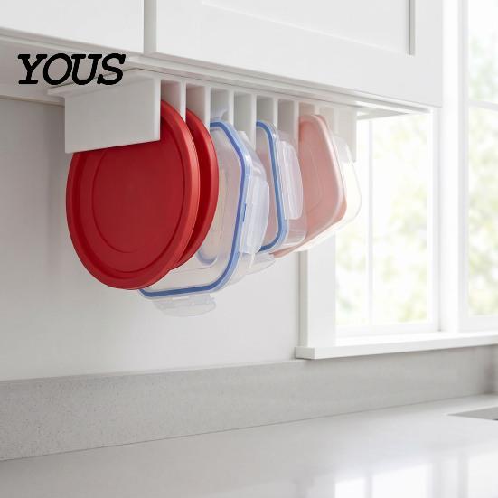 Adhesive Pot Lid Holder Loft Organizer for Cabinet, Self 10 Slots Plastic Food Container Storage Rack, Wall Mounted Space Saving Box Lids Kitchen