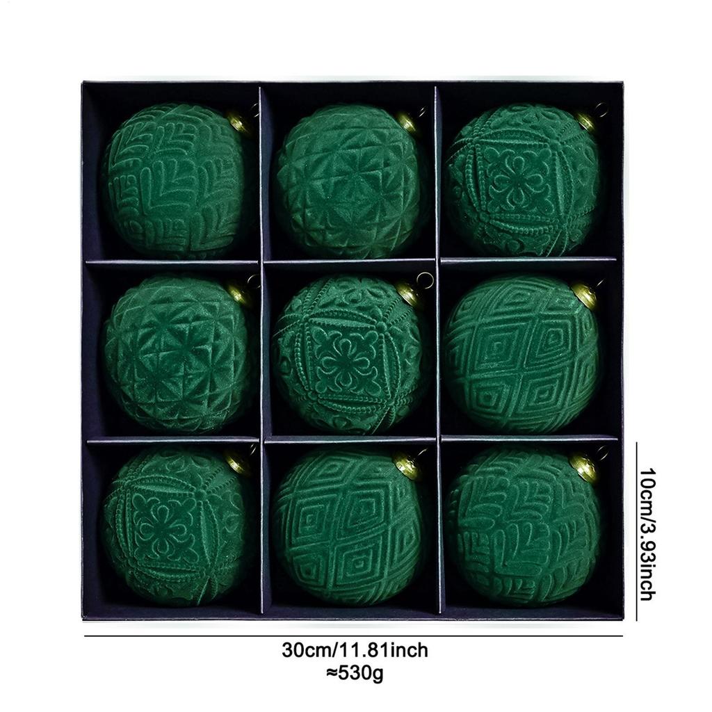 2025 Christmas Velvet Ball Hanging Pendant 9Pcs/set Flocked Christmas Ball Set for Winter Holiday Indoor Decoration