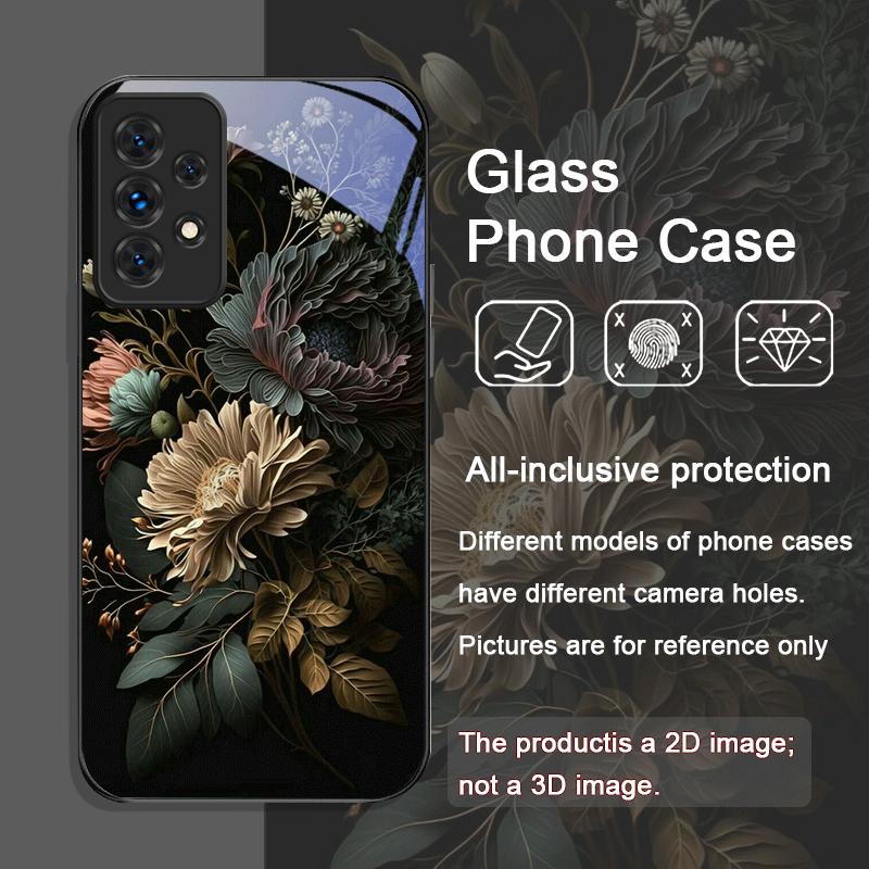 

Чехол из закаленного стекла для телефона Samsung Galaxy A73 A72 A55 A54 A53 A24 A52 A36 A14 A31 A03 с винтажным цветочным принтом пионов Galaxy A73 5G