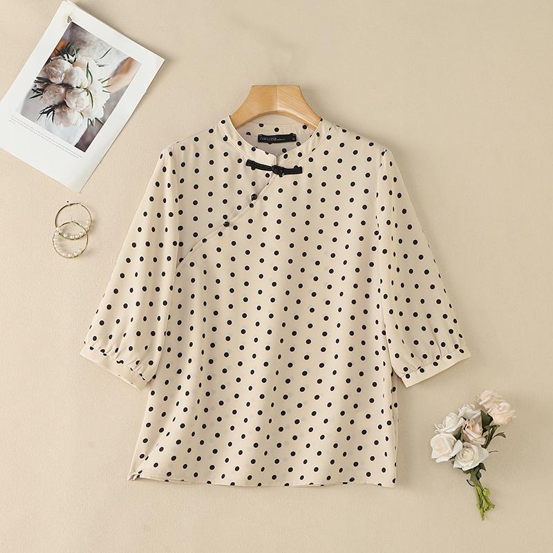 ZANZEA Women Casual Stand Collar Loose Half Sleeve Polka Dot Print Blouse