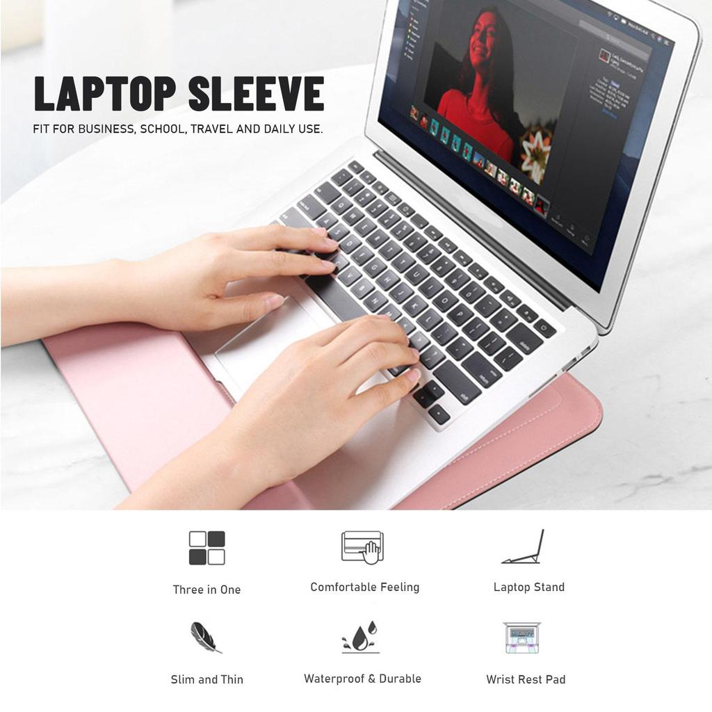 13/14 Inch 3 In1 Laptop Sleeve Case Waterproof PVC Foldable Stand Wrist Rest Protective Notebook