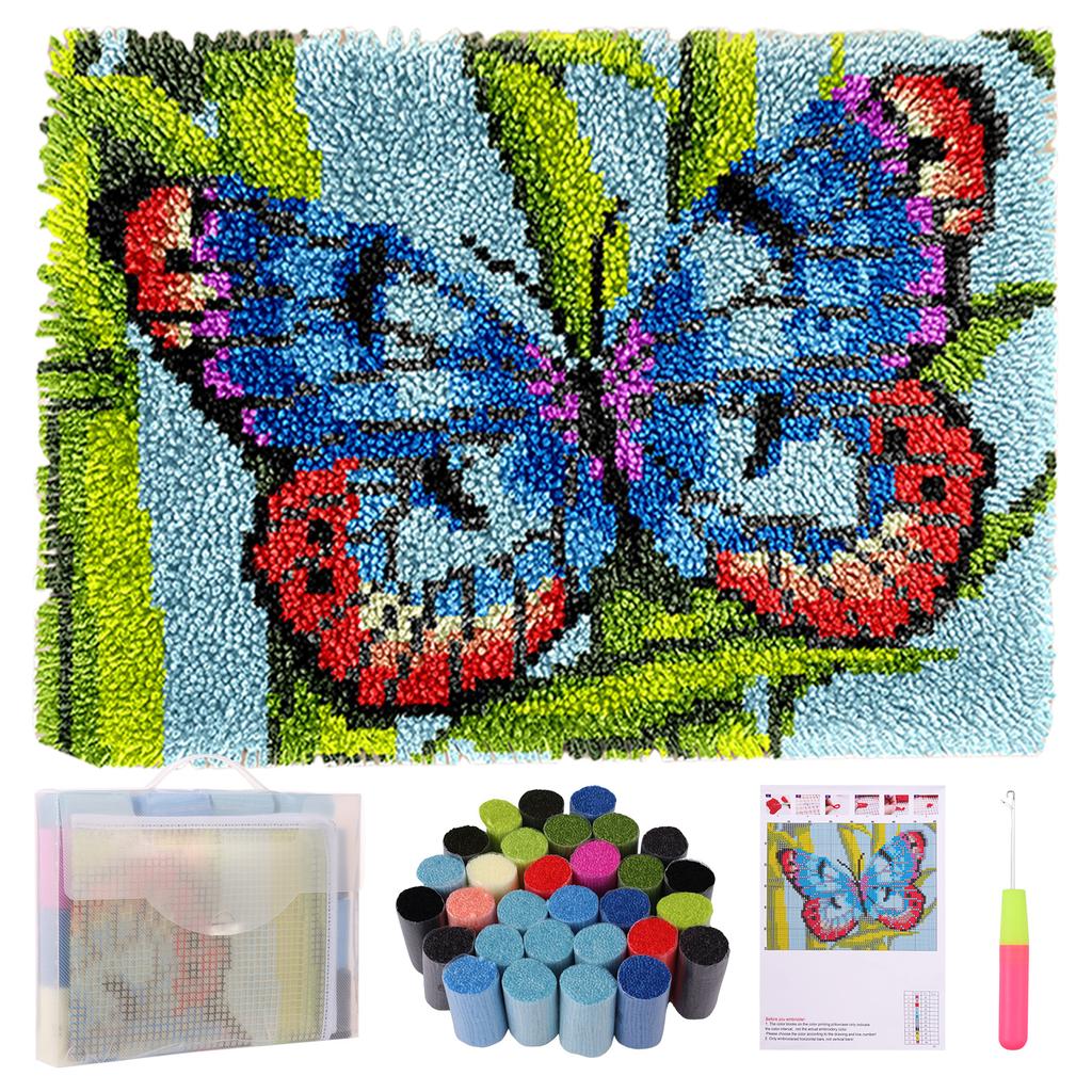 Butterfly/Green leaves Latch Hook Rug Kit DIY Pre-Printed Carpet Craft Segment Embroidery Material Pack Festival Gift Home Decor