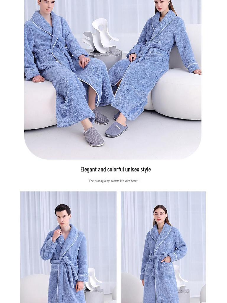 Women's and Men's Extra Long Plush Robe - Thickened Shu Cotton Fleece Bathrobe, Plus Size Homewear for Autumn and Winter