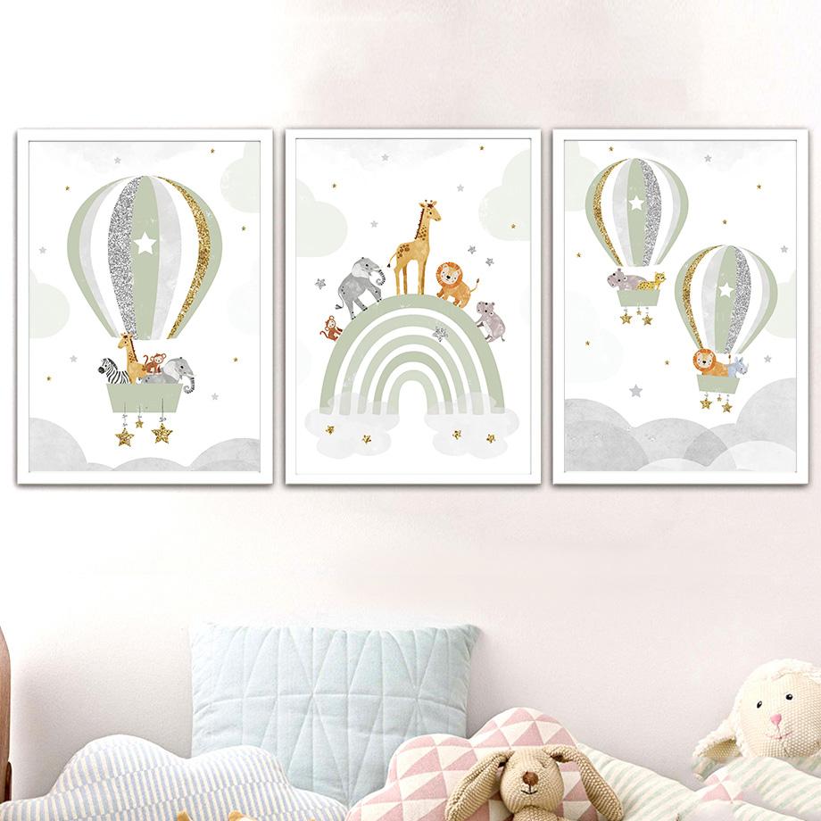 Rainbow Train Lion Giraffe Hot Balloon Nursery Wall Art Canvas Painting Posters And Prints Wall Pictures Baby Kids Room Decor
