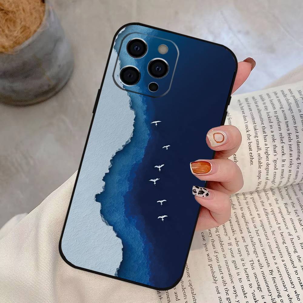Sea Phone Case For iPhone 17, 16,15,14,13,12,11 Plus,Pro Max, Others Soft Black Cover
