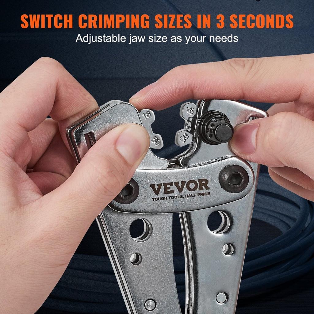 Battery Cable Lug Crimping Tool, 10-1/0AWG with Cable Cutter and 95PCS Copper Ring Terminals, 6 Wire Sizes Crimping Die and 100pcs Heat Shrink Tubes,