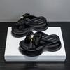 Cool slippers women's summer wear 2025 new bow rhinestone thick-soled French muffin thick-soled versatile women's sandals