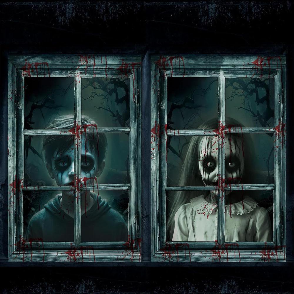 Halloween Window Decorations Female Ghost Halloween Window Horror Female Ghost Doll Curtain Set Horror For Party Decoration