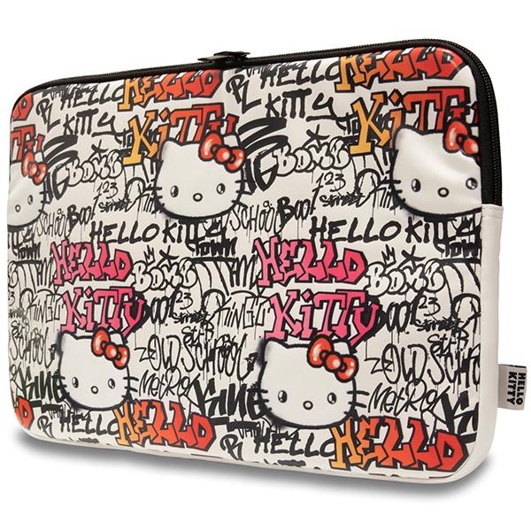 Hello Kitty Sleeve HKCSZPDGPTE 14" Beige Zip PU Tags Graffiti