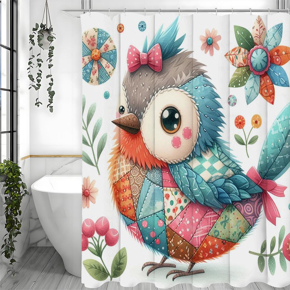 

Cute Bird and Flower Collage Art Shower Curtain, Bathroom Decorative Shower Curtain, Waterproof Shower Curtain with Hooks 90*180cm