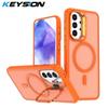KEYSION Lens Stand Magnetic Phone Case for MagSafe for Samsung A52 5G Matte Translucent Shockproof Back Cover for Galaxy A52S 5G